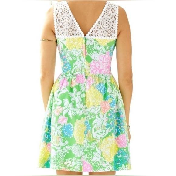 Lilly Pulitzer Raegan Hibiscus Stroll Print Lace Inset Fit & Flare Dress Size 4 - Picture 8 of 13